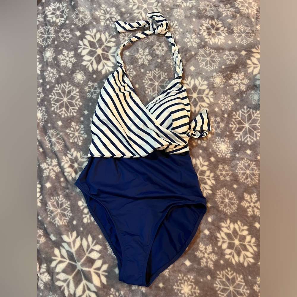 NWT LAUREN RALPH LAUREN blue one piece swimsuit Size 12